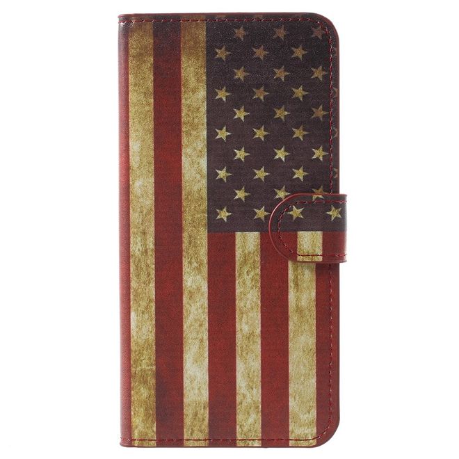 Huawei Honor 7X Handy Hülle - Leder Bookcover - mit Standfunktion - US Flagge im Retrolook