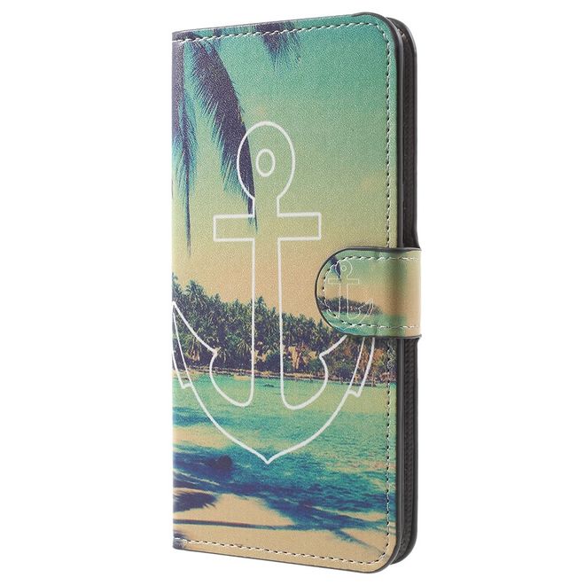 Huawei Honor 7X Handy Hülle - Leder Bookcover - mit Standfunktion - Anker und Strand