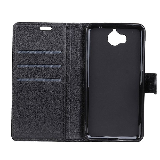 Huawei Y6 (2017)/Y5 (2017) Handyhülle - Case aus Leder - mit Litchitextur - schwarz