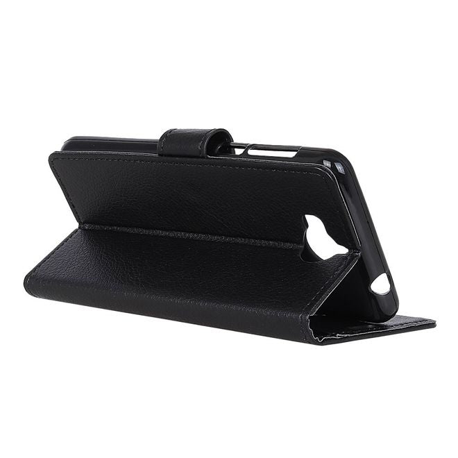 Huawei Y6 (2017)/Y5 (2017) Handyhülle - Case aus Leder - mit Litchitextur - schwarz