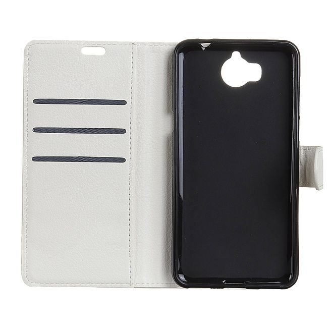 Huawei Y6 (2017)/Y5 (2017) Handyhülle - Case aus Leder - mit Litchitextur - weiss