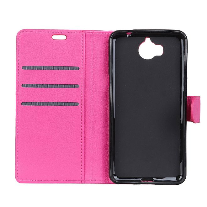 Huawei Y6 (2017)/Y5 (2017) Handyhülle - Case aus Leder - mit Litchitextur - rosa