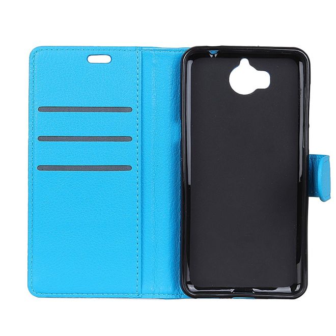 Huawei Y6 (2017)/Y5 (2017) Handyhülle - Case aus Leder - mit Litchitextur - blau