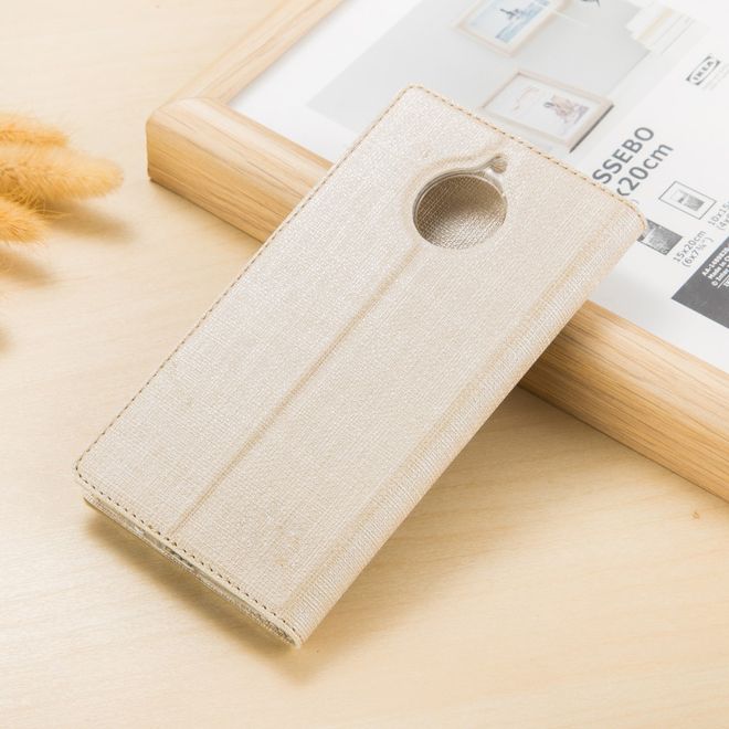 Vili Dmx - Motorola Moto E4 Plus Hülle - Case aus Leder - mit Standfunktion - beige