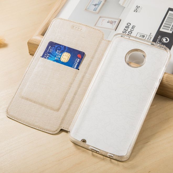 Vili Dmx - Motorola Moto Z2 Play Hülle - Case aus Leder - mit Standfunktion - gold