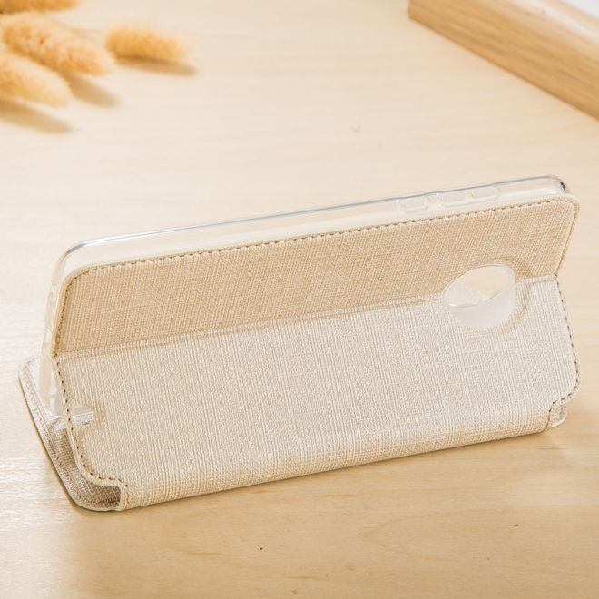 Vili Dmx - Motorola Moto Z2 Play Hülle - Case aus Leder - mit Standfunktion - gold