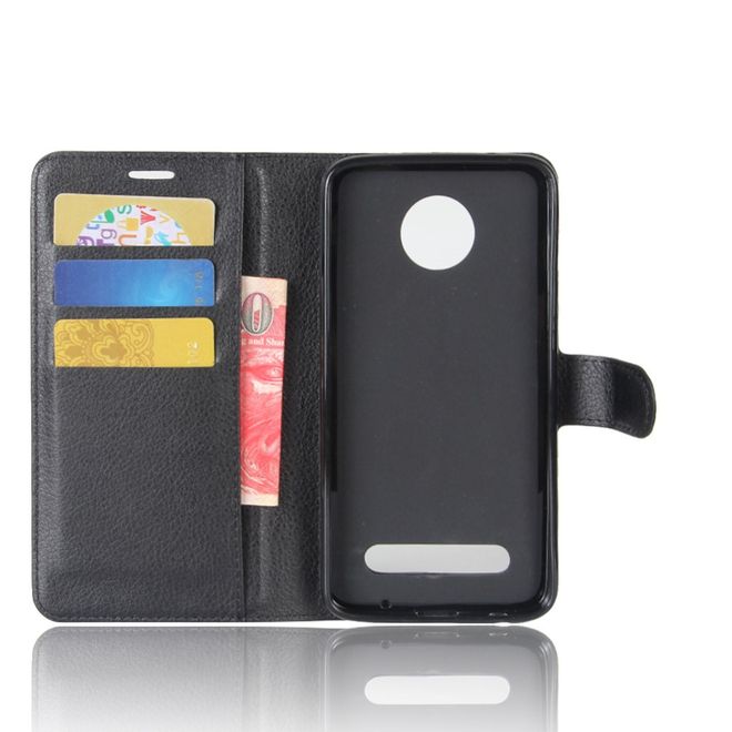 Motorola Moto Z2 Play Handy Hülle - Bookcover aus Leder - mit Litchitextur - schwarz