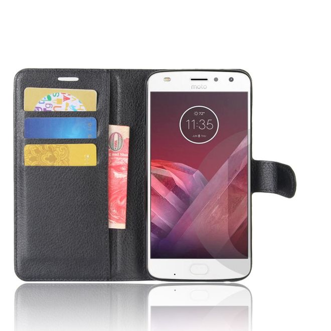 Motorola Moto Z2 Play Handy Hülle - Bookcover aus Leder - mit Litchitextur - schwarz