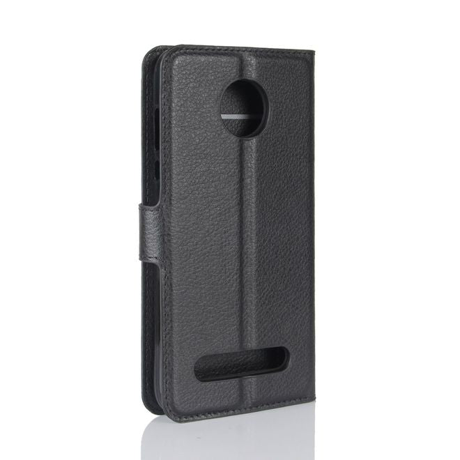 Motorola Moto Z2 Play Handy Hülle - Bookcover aus Leder - mit Litchitextur - schwarz