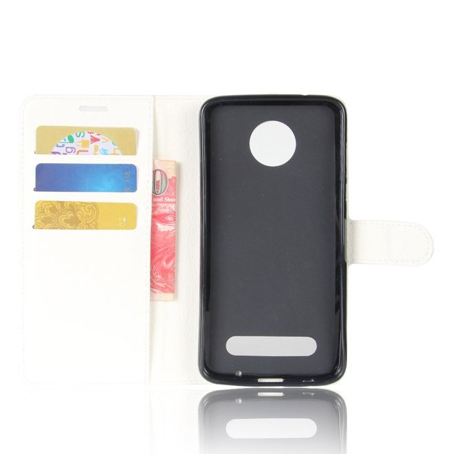 Motorola Moto Z2 Play Handy Hülle - Bookcover aus Leder - mit Litchitextur - weiss