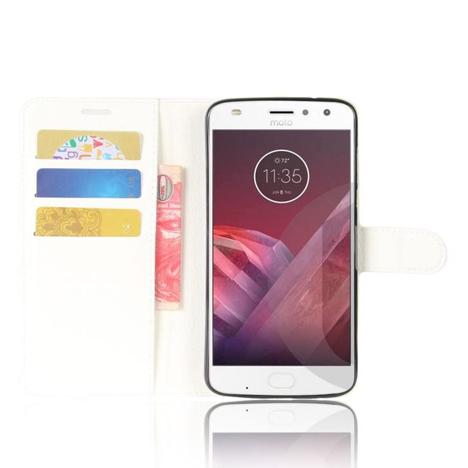 Motorola Moto Z2 Play Handy Hülle - Bookcover aus Leder - mit Litchitextur - weiss