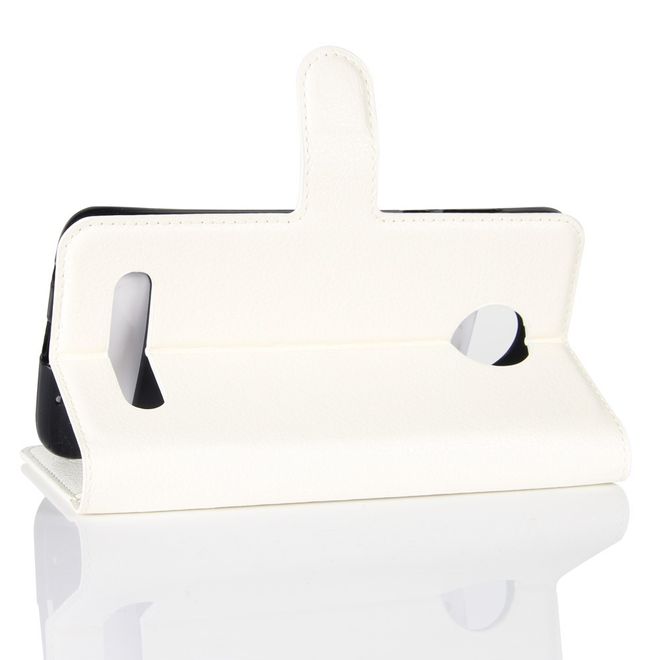 Motorola Moto Z2 Play Handy Hülle - Bookcover aus Leder - mit Litchitextur - weiss