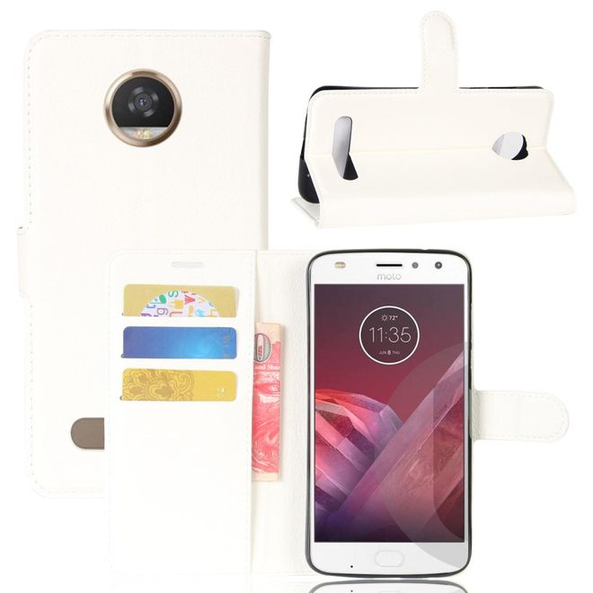 Motorola Moto Z2 Play Handy Hülle - Bookcover aus Leder - mit Litchitextur - weiss