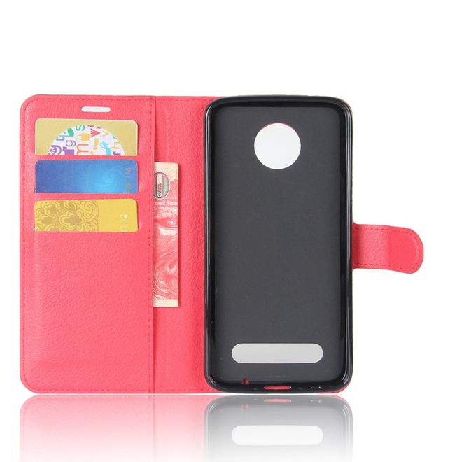 Motorola Moto Z2 Play Handy Hülle - Bookcover aus Leder - mit Litchitextur - rot