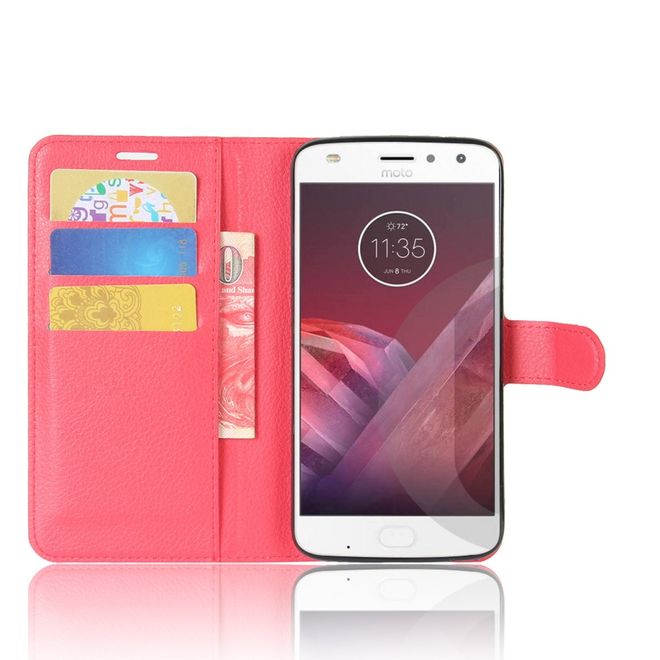 Motorola Moto Z2 Play Handy Hülle - Bookcover aus Leder - mit Litchitextur - rot