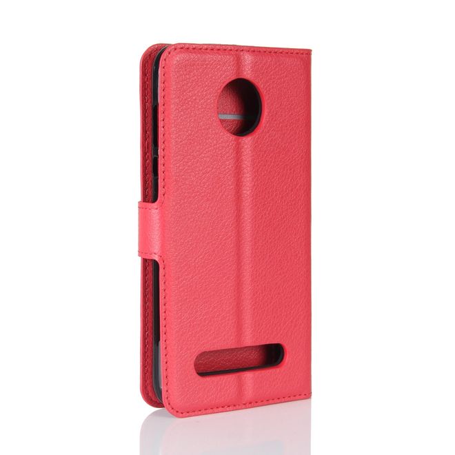 Motorola Moto Z2 Play Handy Hülle - Bookcover aus Leder - mit Litchitextur - rot