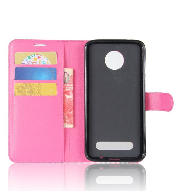 Motorola Moto Z2 Play Handy Hülle - Bookcover aus Leder - mit Litchitextur - rosa