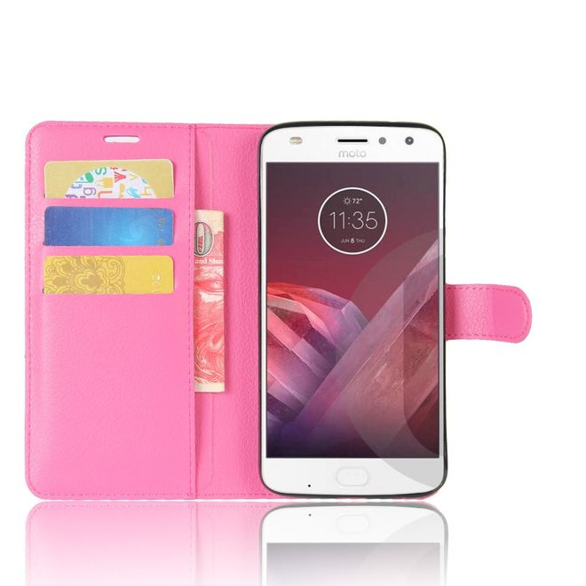 Motorola Moto Z2 Play Handy Hülle - Bookcover aus Leder - mit Litchitextur - rosa