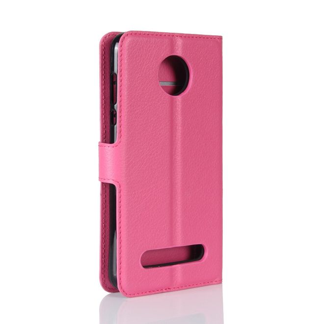 Motorola Moto Z2 Play Handy Hülle - Bookcover aus Leder - mit Litchitextur - rosa