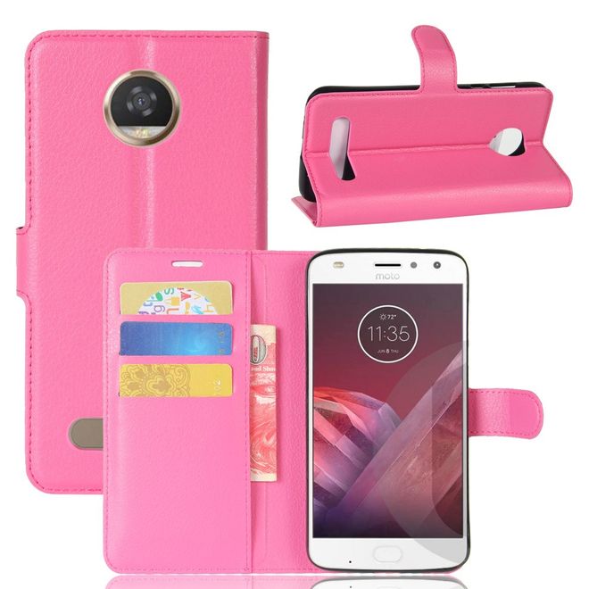 Motorola Moto Z2 Play Handy Hülle - Bookcover aus Leder - mit Litchitextur - rosa