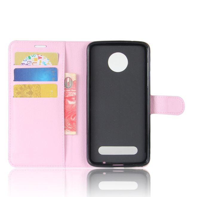 Motorola Moto Z2 Play Handy Hülle - Bookcover aus Leder - mit Litchitextur - pink