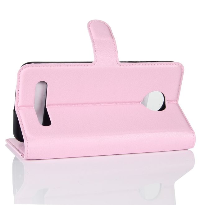 Motorola Moto Z2 Play Handy Hülle - Bookcover aus Leder - mit Litchitextur - pink