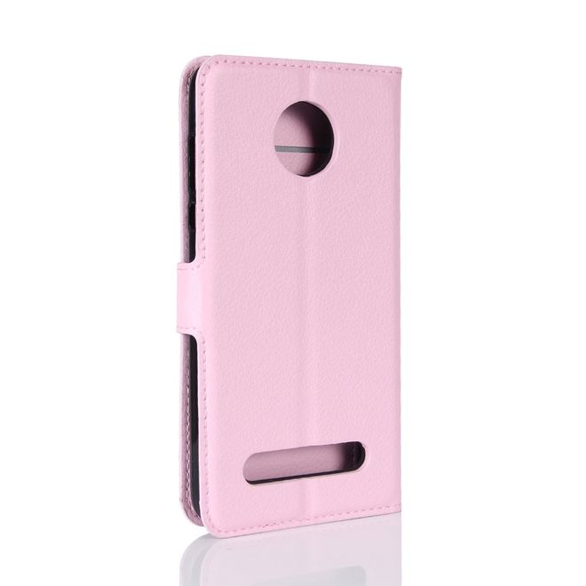Motorola Moto Z2 Play Handy Hülle - Bookcover aus Leder - mit Litchitextur - pink