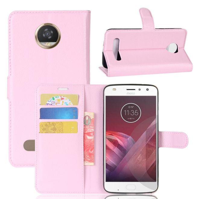Motorola Moto Z2 Play Handy Hülle - Bookcover aus Leder - mit Litchitextur - pink