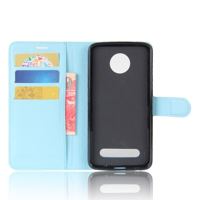 Motorola Moto Z2 Play Handy Hülle - Bookcover aus Leder - mit Litchitextur - hellblau
