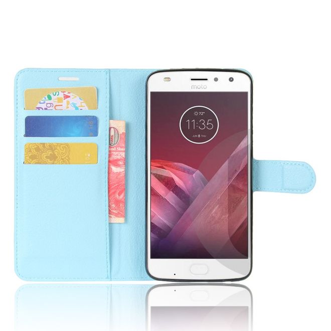 Motorola Moto Z2 Play Handy Hülle - Bookcover aus Leder - mit Litchitextur - hellblau