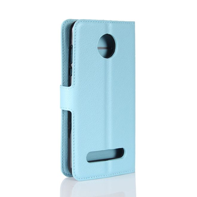 Motorola Moto Z2 Play Handy Hülle - Bookcover aus Leder - mit Litchitextur - hellblau