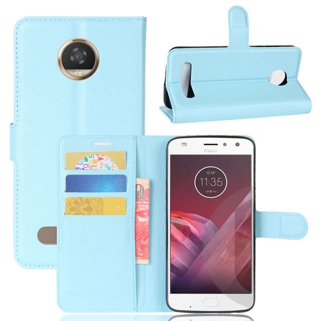 Motorola Moto Z2 Play Handy Hülle - Bookcover aus Leder - mit Litchitextur - hellblau