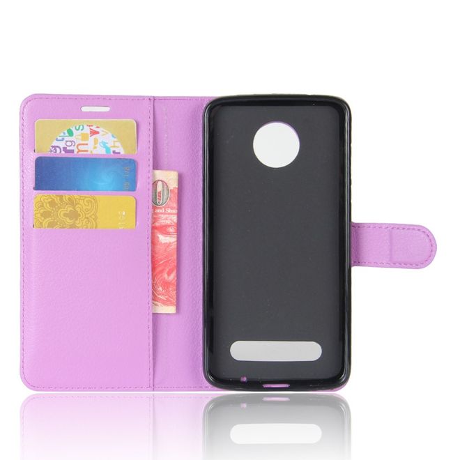 Motorola Moto Z2 Play Handy Hülle - Bookcover aus Leder - mit Litchitextur - purpur