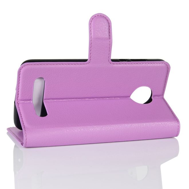 Motorola Moto Z2 Play Handy Hülle - Bookcover aus Leder - mit Litchitextur - purpur