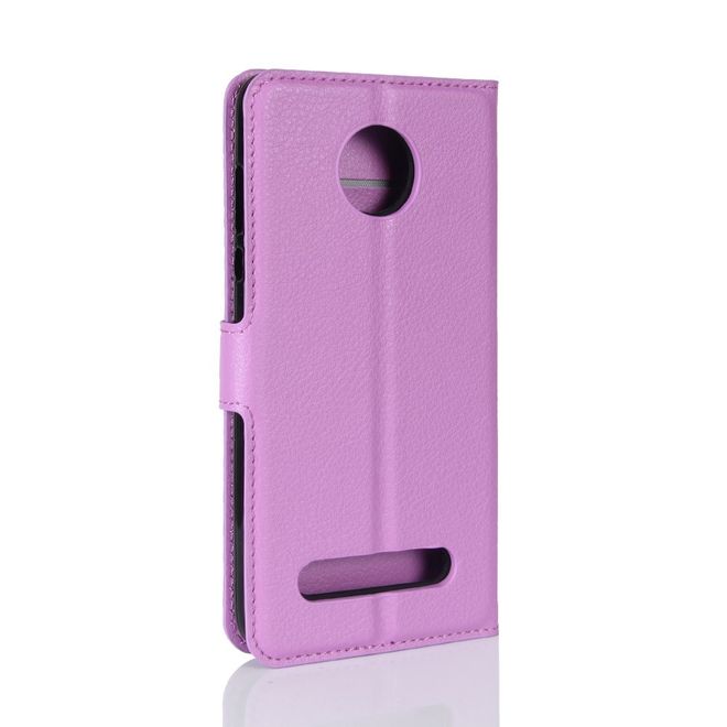 Motorola Moto Z2 Play Handy Hülle - Bookcover aus Leder - mit Litchitextur - purpur