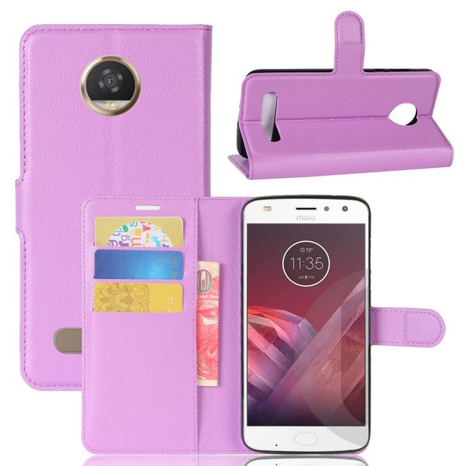 Motorola Moto Z2 Play Handy Hülle - Bookcover aus Leder - mit Litchitextur - purpur