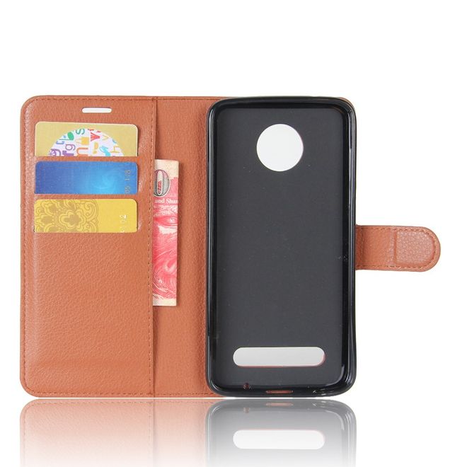 Motorola Moto Z2 Play Handy Hülle - Bookcover aus Leder - mit Litchitextur - braun