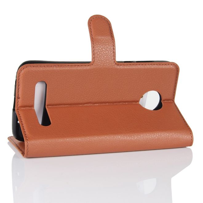 Motorola Moto Z2 Play Handy Hülle - Bookcover aus Leder - mit Litchitextur - braun