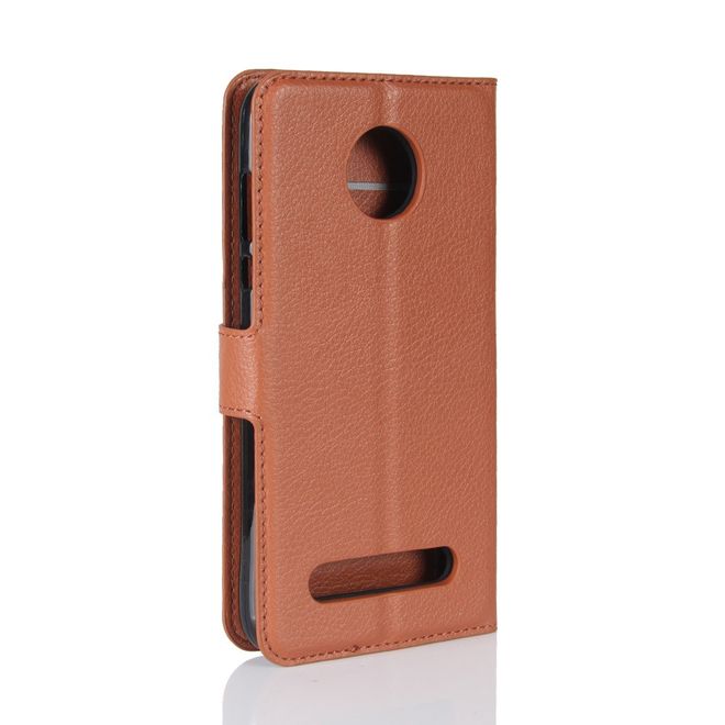Motorola Moto Z2 Play Handy Hülle - Bookcover aus Leder - mit Litchitextur - braun