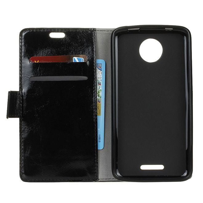 Motorola - Moto C Handy Case - Crazy Horse Leder Hülle - mit Magnetverschluss - schwarz