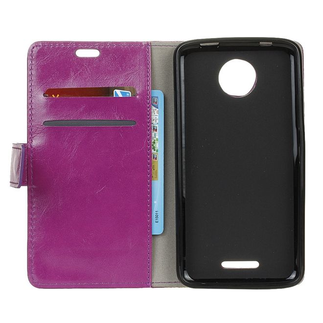 Motorola - Moto C Handy Case - Crazy Horse Leder Hülle - mit Magnetverschluss - purpur
