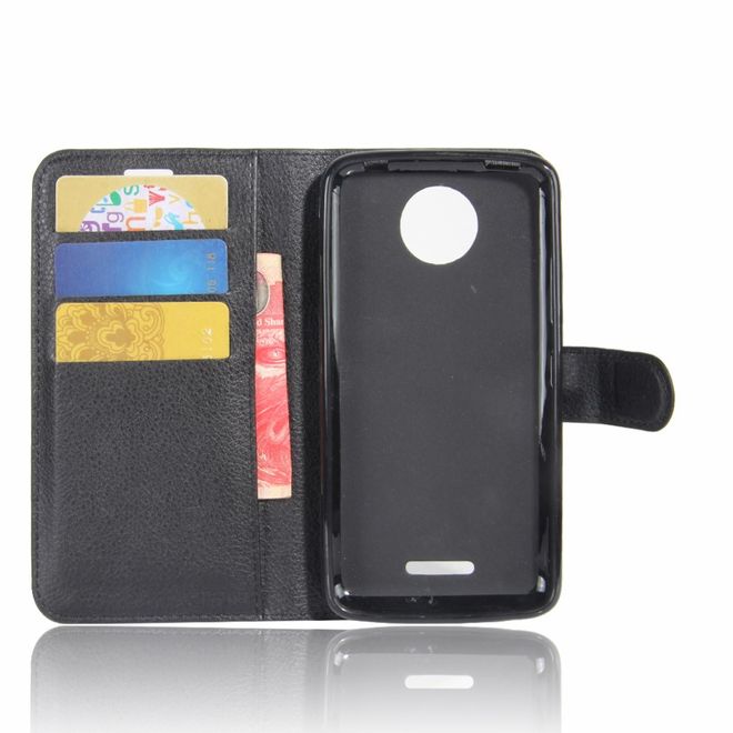 Motorola Moto C Plus Handyhülle - Case aus Leder - mit Standfunktion und Litchitextur - schwarz