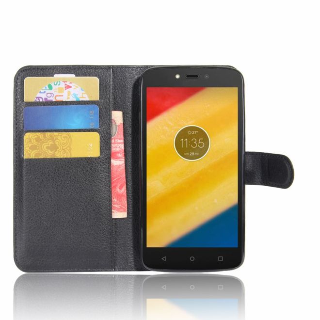 Motorola Moto C Plus Handyhülle - Case aus Leder - mit Standfunktion und Litchitextur - schwarz