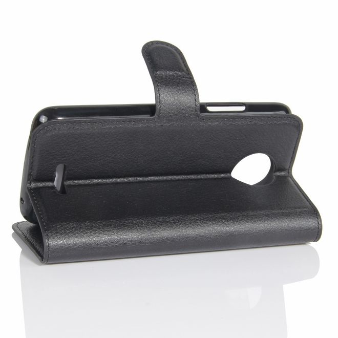 Motorola Moto C Plus Handyhülle - Case aus Leder - mit Standfunktion und Litchitextur - schwarz