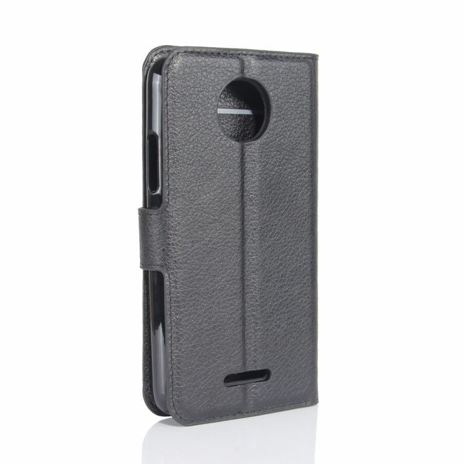 Motorola Moto C Plus Handyhülle - Case aus Leder - mit Standfunktion und Litchitextur - schwarz