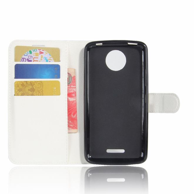 Motorola Moto C Plus Handyhülle - Case aus Leder - mit Standfunktion und Litchitextur - weiss
