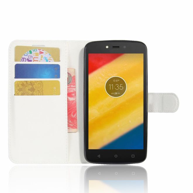 Motorola Moto C Plus Handyhülle - Case aus Leder - mit Standfunktion und Litchitextur - weiss