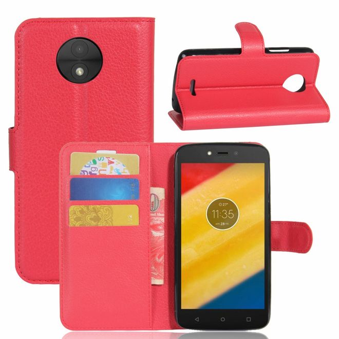Motorola Moto C Plus Handyhülle - Case aus Leder - mit Standfunktion und Litchitextur - rot