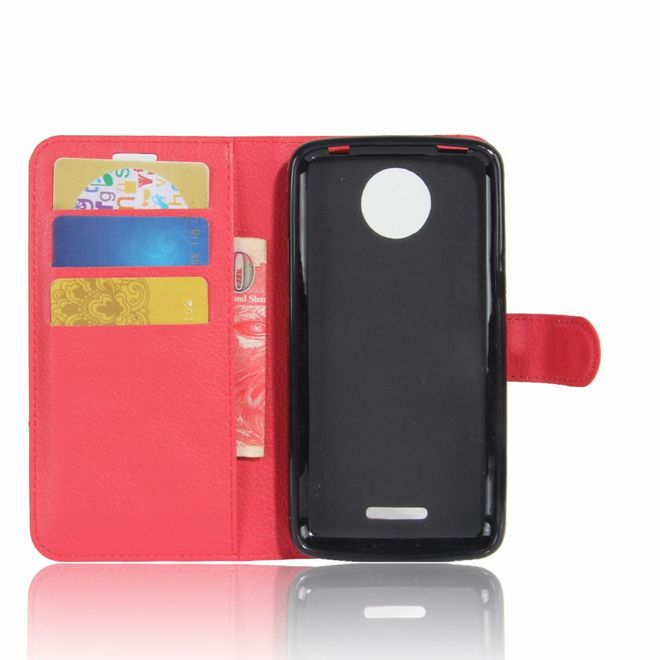 Motorola Moto C Plus Handyhülle - Case aus Leder - mit Standfunktion und Litchitextur - rot