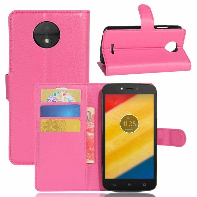 Motorola Moto C Plus Handyhülle - Case aus Leder - mit Standfunktion und Litchitextur - rosa